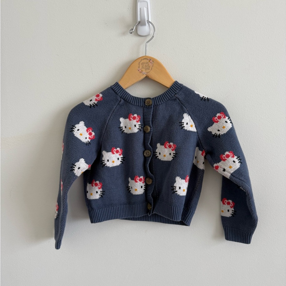 Tea Collection x Hello Kitty Kids iconic Cardigan blue knit sweater small 4-5T
